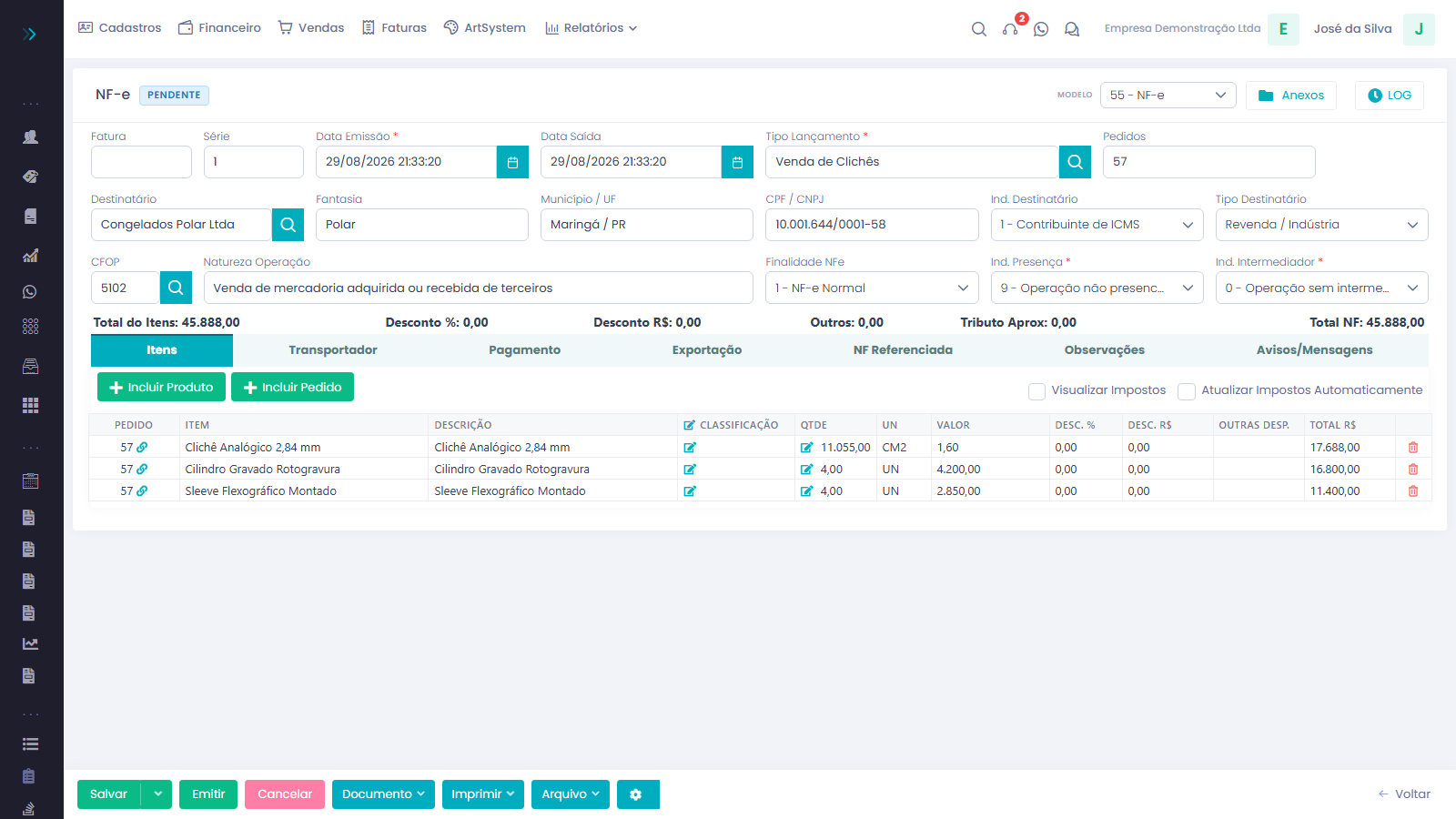 Emissor NF-e 4.0 — tela 2