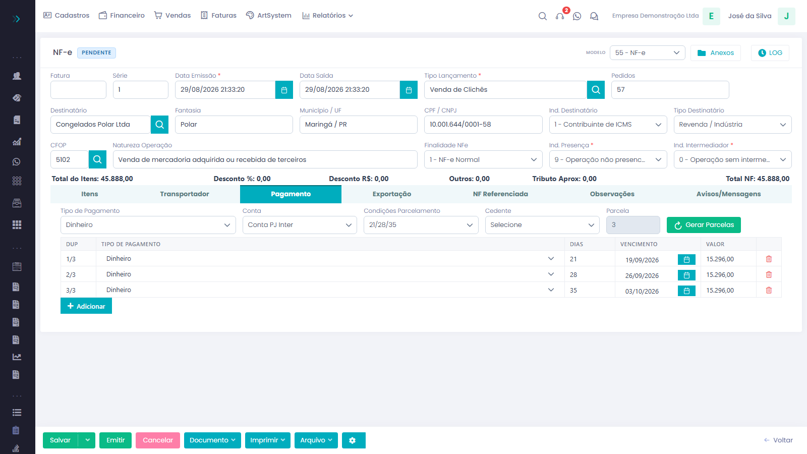 Emissor NF-e 4.0 — tela 4